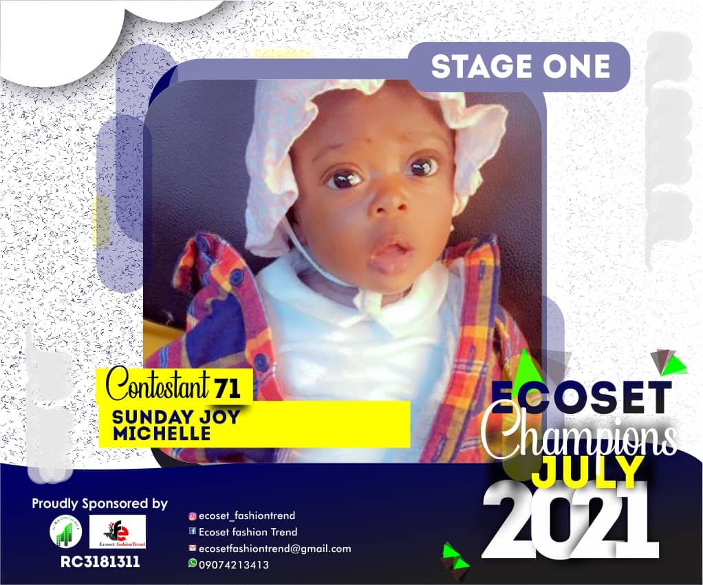 Vote SUNDAY	JOY MICHELLE in ECOSET CHAMPION KIDS OF JULY Voting Contest @ Fetem.com.ng
