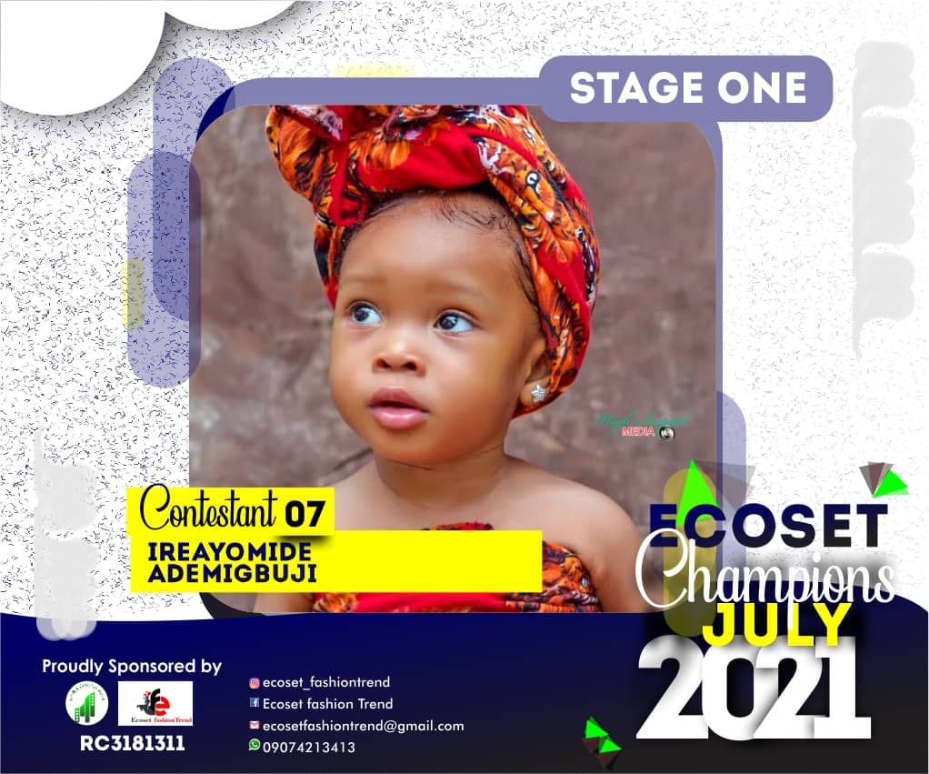 Vote IREAYOMIDE ADEMIGBUJI in ECOSET CHAMPION KIDS OF JULY Voting Contest @ Fetem.com.ng