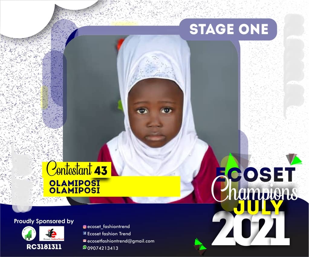 Vote OLAMIPOSI OLAMIPOSI in ECOSET CHAMPION KIDS OF JULY Voting Contest @ Fetem.com.ng