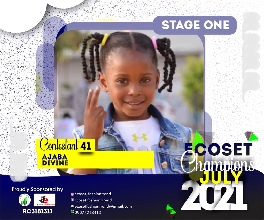 Vote AJABA DIVINE in ECOSET CHAMPION KIDS OF JULY Voting Contest @ Fetem.com.ng