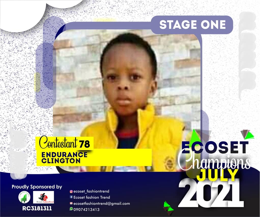 Vote ENDURANCE CLINGTON in ECOSET CHAMPION KIDS OF JULY Voting Contest @ Fetem.com.ng