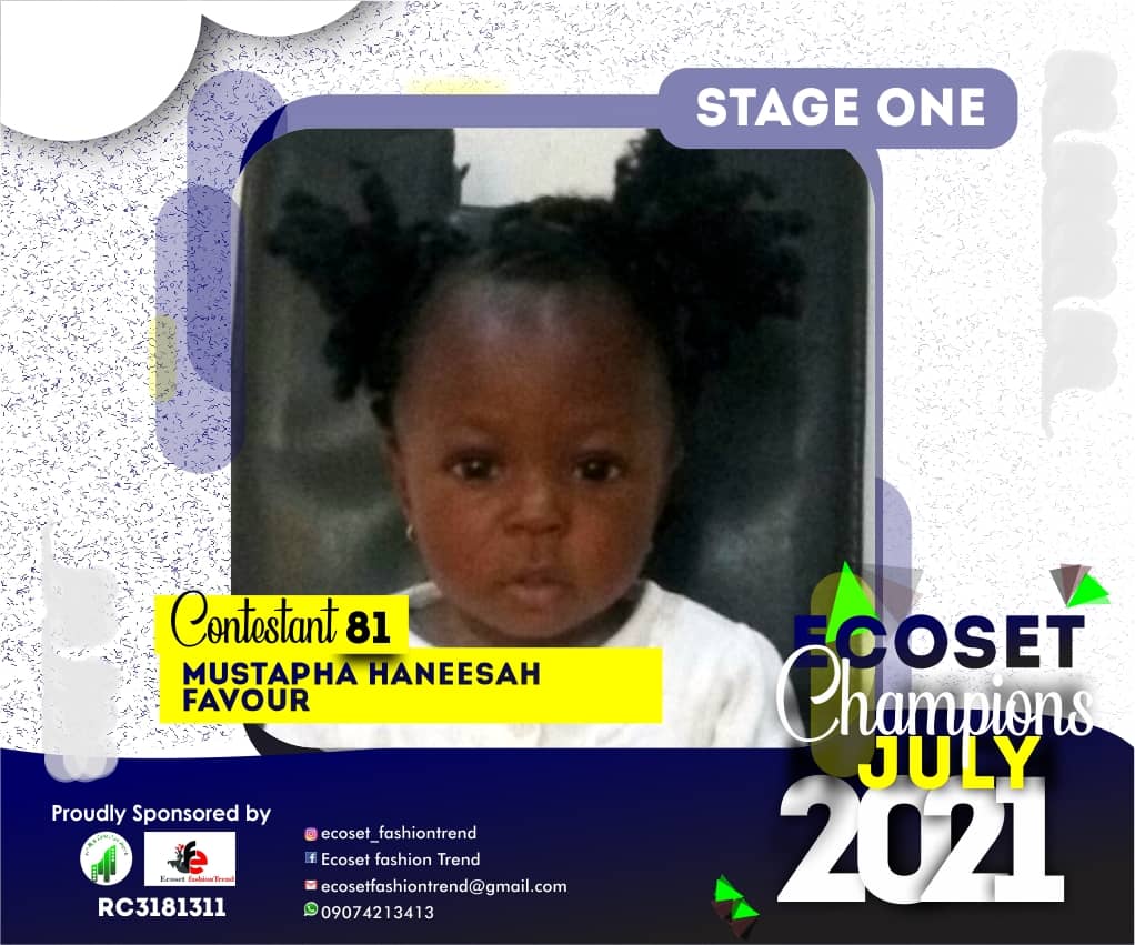 Vote MUSTAPHA	HANEESAH FAVOUR in ECOSET CHAMPION KIDS OF JULY Voting Contest @ Fetem.com.ng