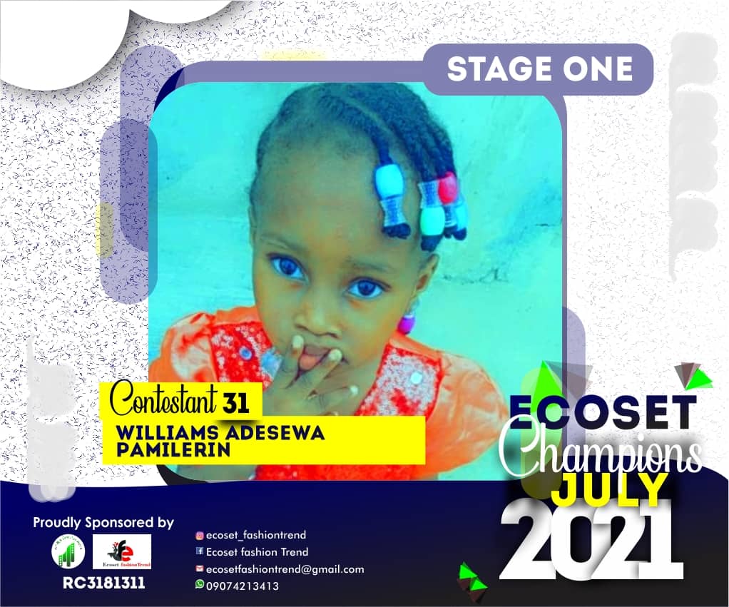 Vote WILLIAMS	ADESEWA PAMILERIN in ECOSET CHAMPION KIDS OF JULY Voting Contest @ Fetem.com.ng