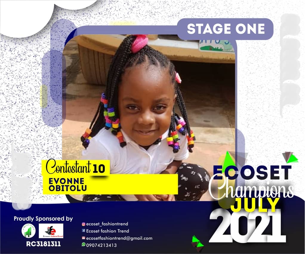 Vote EVONNE OBITOLU in ECOSET CHAMPION KIDS OF JULY Voting Contest @ Fetem.com.ng