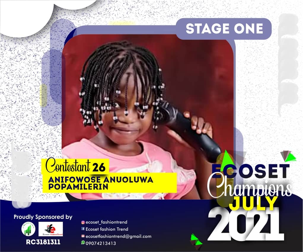 Vote ANIFOWOSE	ANUOLUWAPO PAMILERIN in ECOSET CHAMPION KIDS OF JULY Voting Contest @ Fetem.com.ng