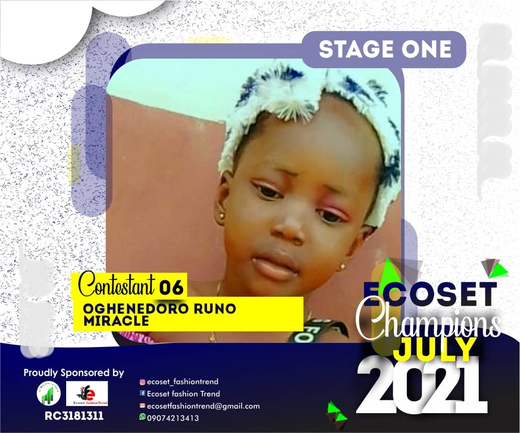 Vote OGHENEDORO	RUNO MIRACLE in ECOSET CHAMPION KIDS OF JULY Voting Contest @ Fetem.com.ng