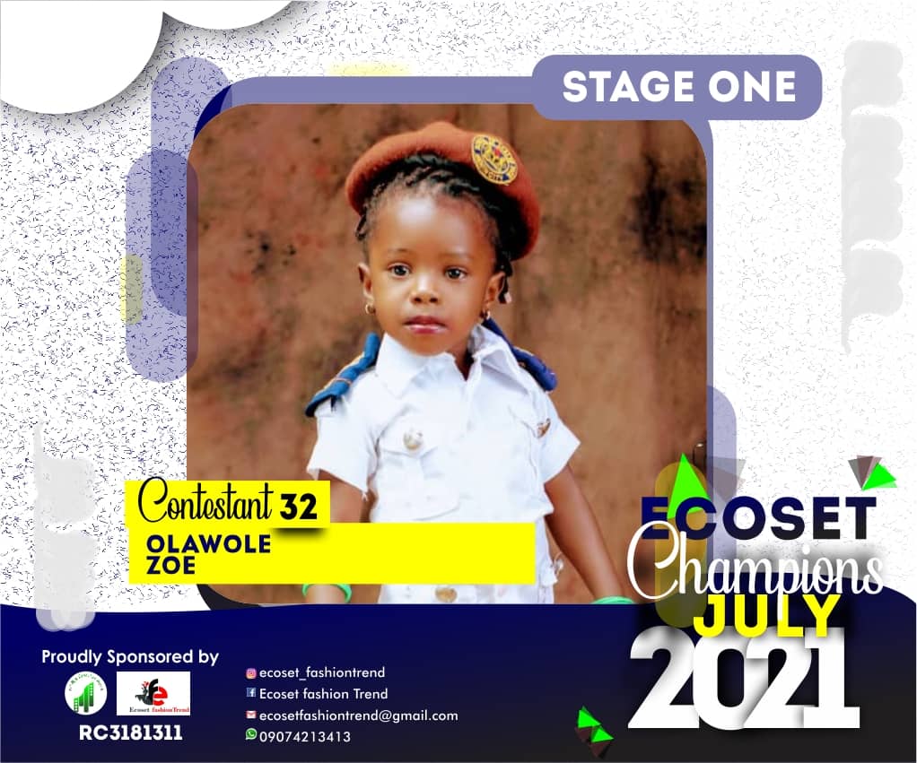 Vote OLAWOLE ZOE in ECOSET CHAMPION KIDS OF JULY Voting Contest @ Fetem.com.ng