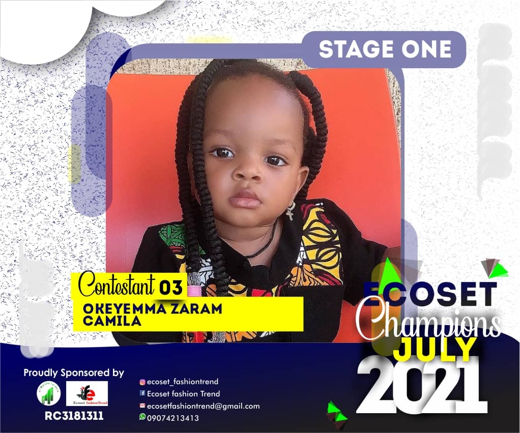 Vote OKEYEMMA	ZARAM CAMILA in ECOSET CHAMPION KIDS OF JULY Voting Contest @ Fetem.com.ng