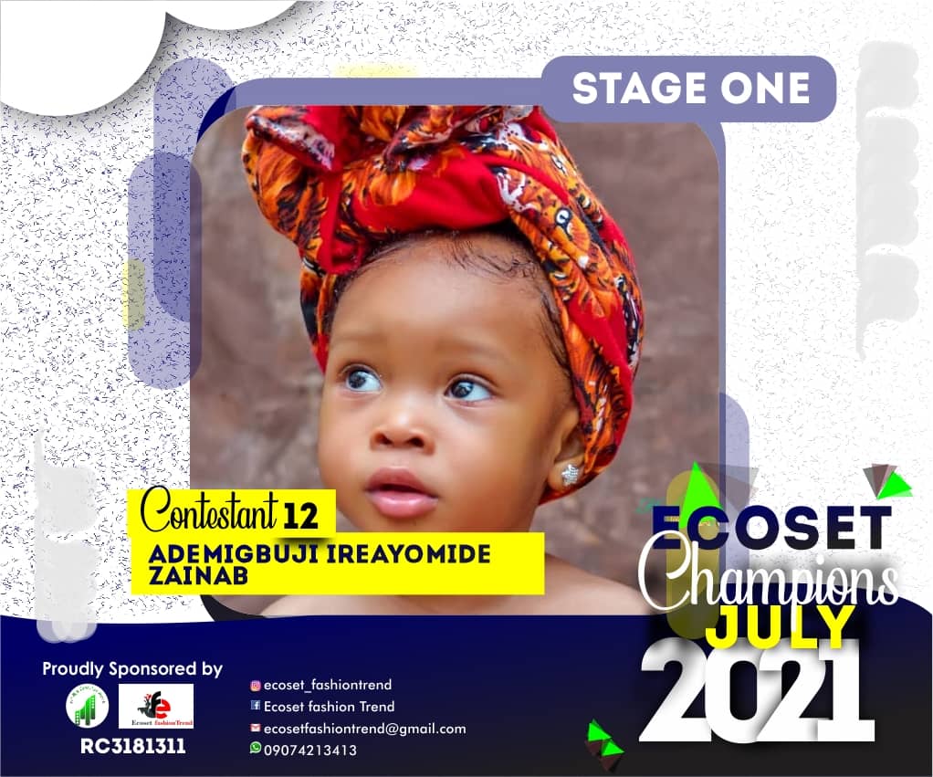 Vote ADEMIGBUJI	IREAYOMIDE ZAINAB in ECOSET CHAMPION KIDS OF JULY Voting Contest @ Fetem.com.ng