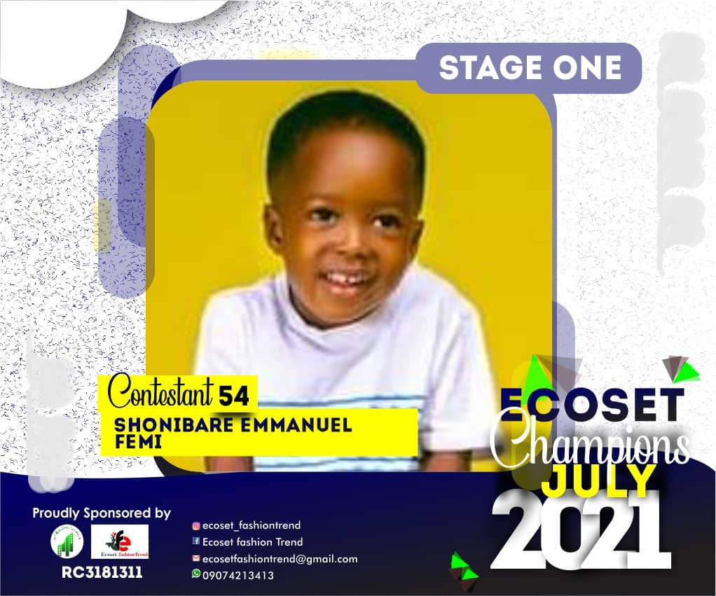 Vote SHONIBARE	EMMANUEL FEMI in ECOSET CHAMPION KIDS OF JULY Voting Contest @ Fetem.com.ng