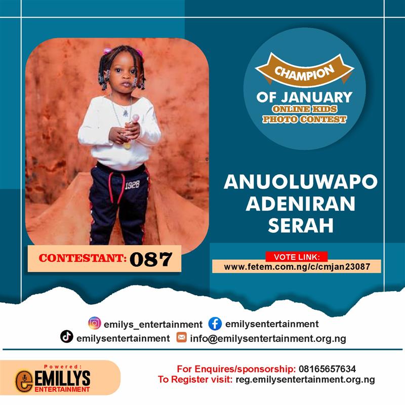 Vote ANUOLUWAPO	ADENIRAN SERAH in CHAMPION OF JANUARY Voting Contest @ Fetem.com.ng