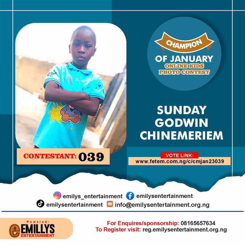 Vote SUNDAY	GODWIN CHINEMERIEM in CHAMPION OF JANUARY Voting Contest @ Fetem.com.ng