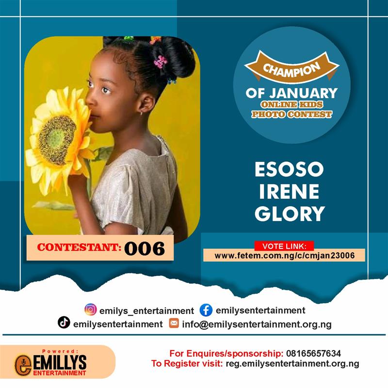 Vote ESOSO	IRENE GLORY in CHAMPION OF JANUARY Voting Contest @ Fetem.com.ng