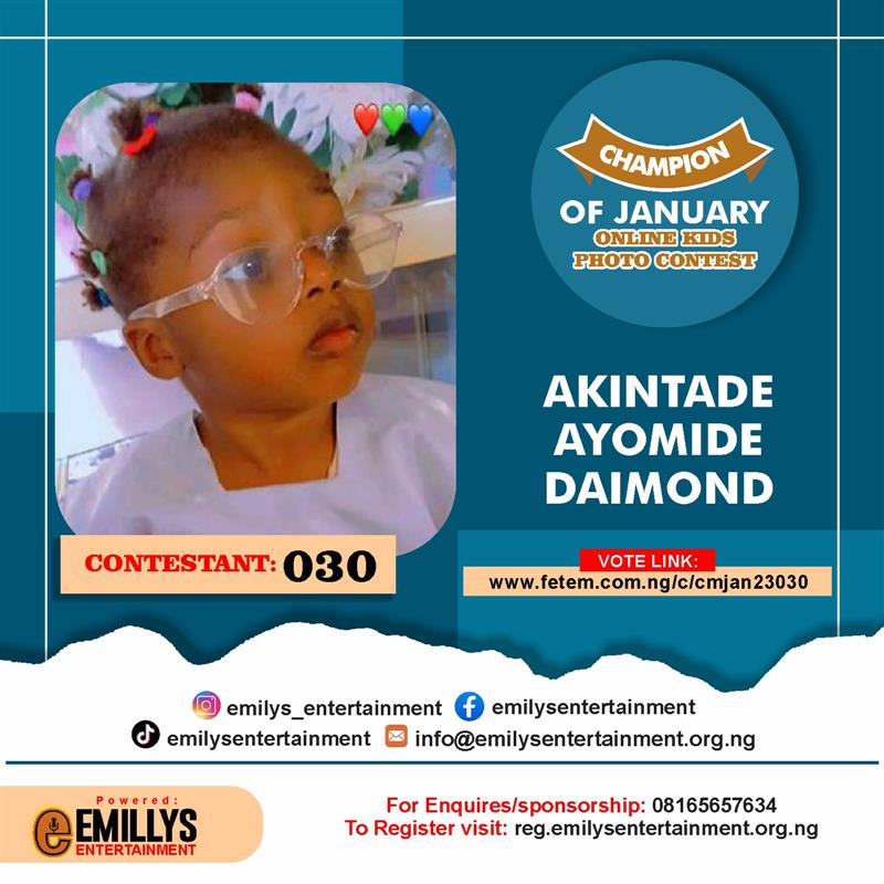 Vote AKINTADE	AYOMIDE DAIMOND in CHAMPION OF JANUARY Voting Contest @ Fetem.com.ng