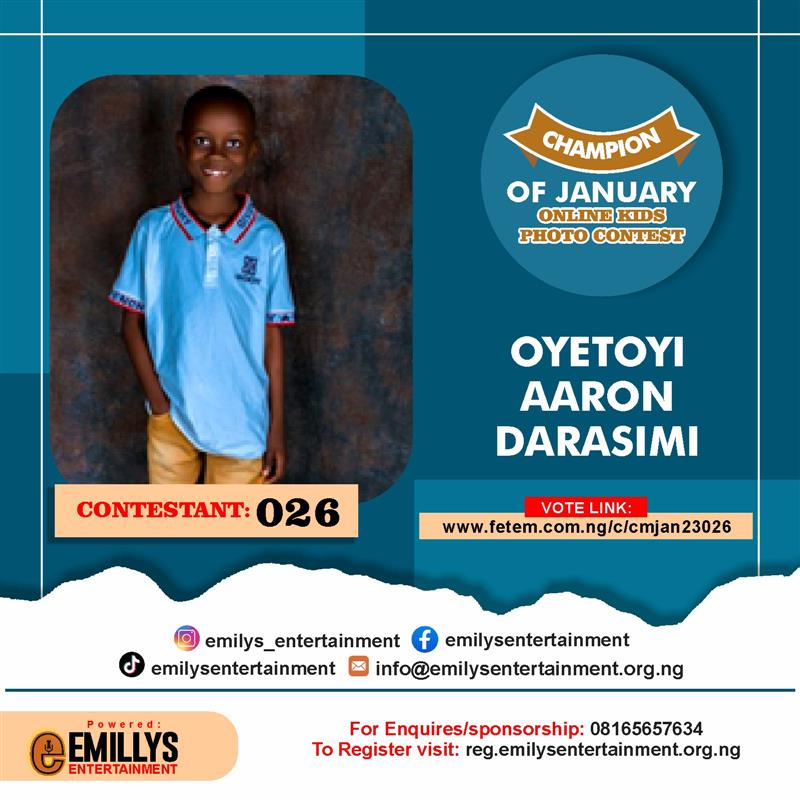 Vote OYETOYI	AARON DARASIMI in CHAMPION OF JANUARY Voting Contest @ Fetem.com.ng