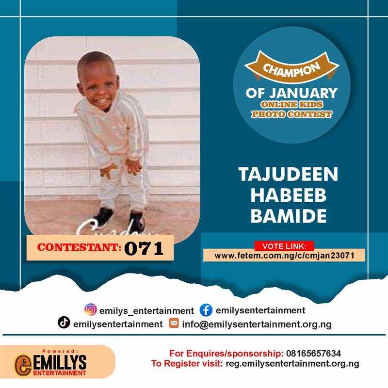 Vote TAJUDEEN	HABEEB BAMIDE in CHAMPION OF JANUARY Voting Contest @ Fetem.com.ng