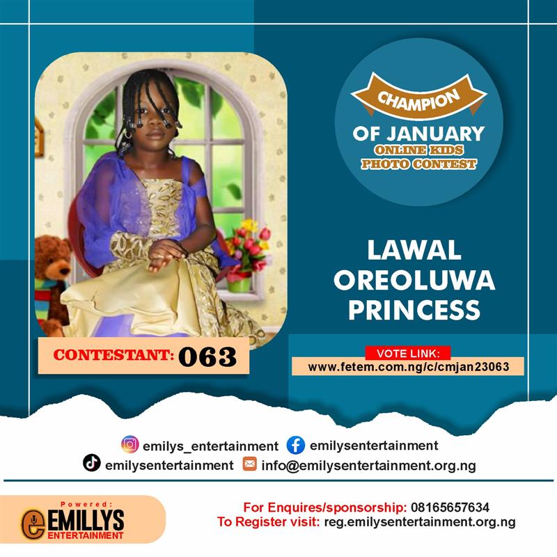 Vote LAWAL	OREOLUWA PRINCESS in CHAMPION OF JANUARY Voting Contest @ Fetem.com.ng