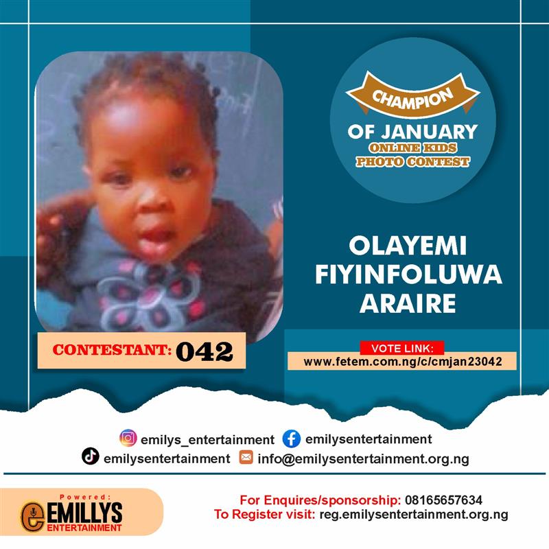 Vote OLAYEMI	FIYINFOLUWA ARAIRE in CHAMPION OF JANUARY Voting Contest @ Fetem.com.ng