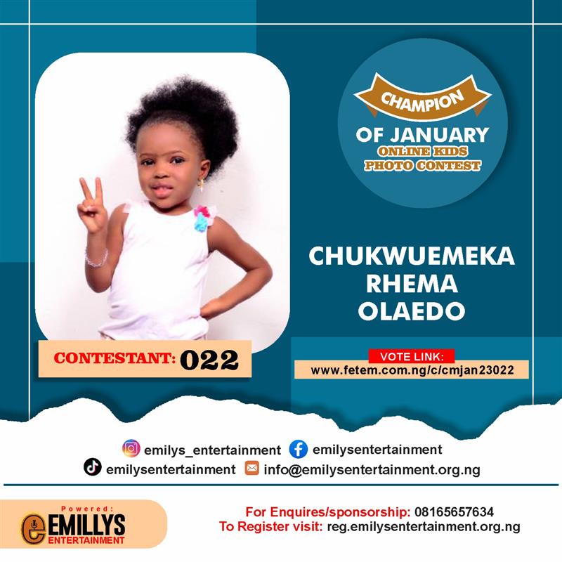 Vote CHUKWUEMEKA	RHEMA OLAEDO in CHAMPION OF JANUARY Voting Contest @ Fetem.com.ng