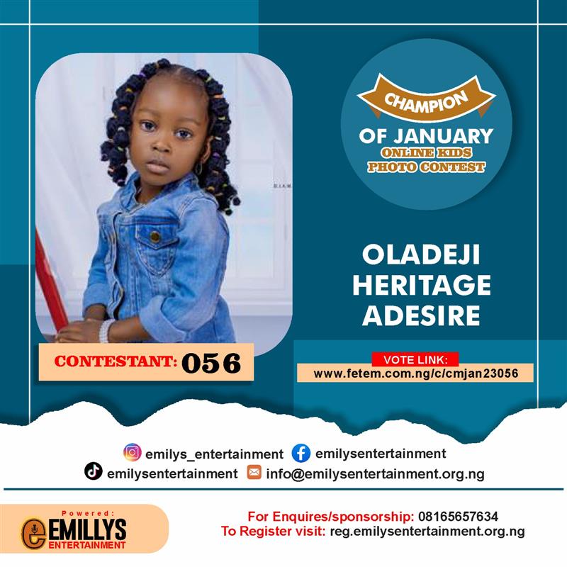 Vote OLADEJI	HERITAGE ADESIRE in CHAMPION OF JANUARY Voting Contest @ Fetem.com.ng