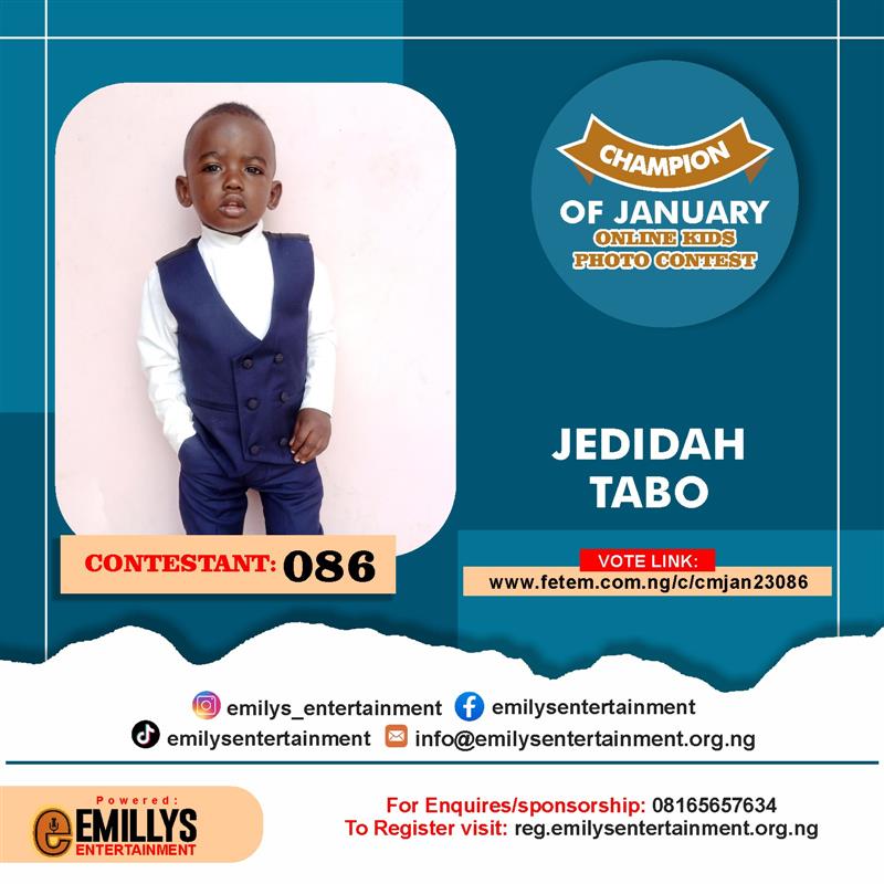 Vote JEDIDIAH YABO in CHAMPION OF JANUARY Voting Contest @ Fetem.com.ng