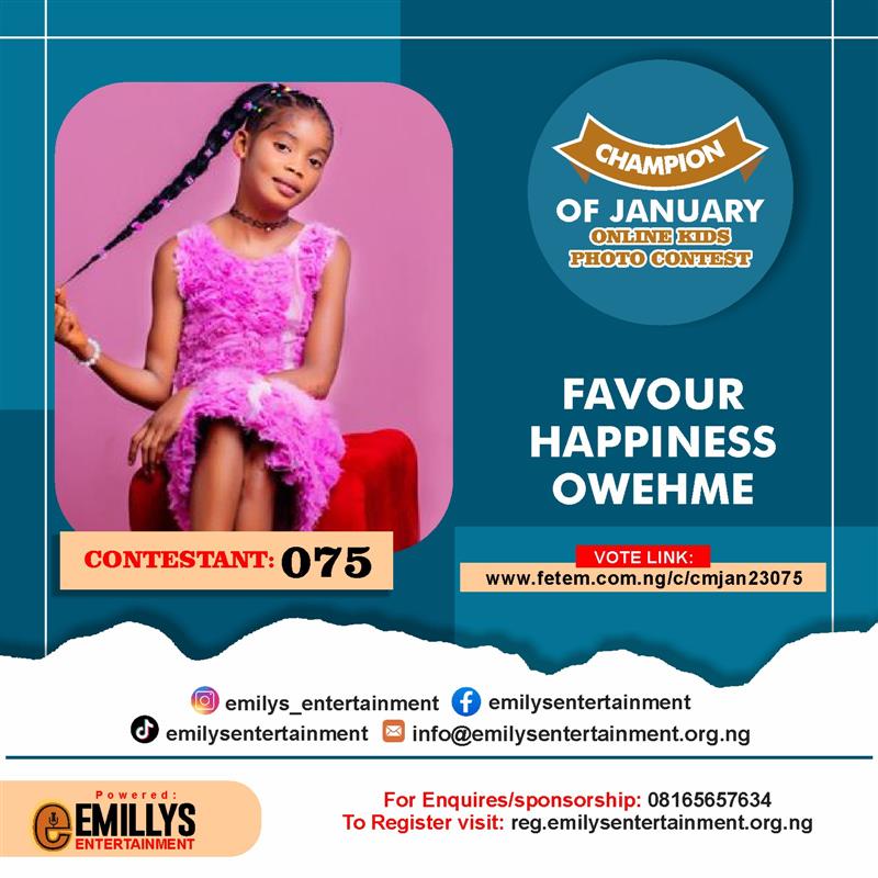 Vote FAVOUR	HAPPINESS OWEHME in CHAMPION OF JANUARY Voting Contest @ Fetem.com.ng