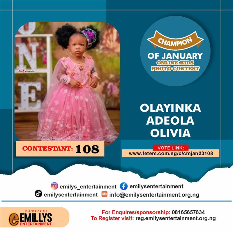 Vote OLAYINKA	ADEOLA OLIVIA in CHAMPION OF JANUARY Voting Contest @ Fetem.com.ng