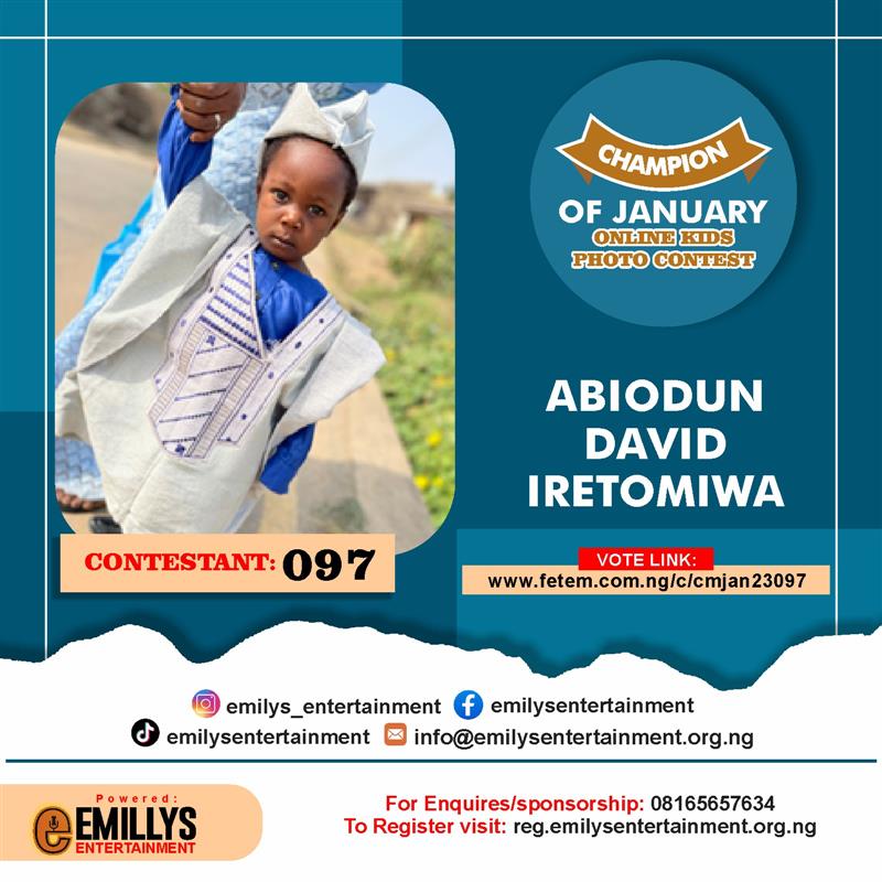 Vote ABIODUN	DAVIDA IRETOMIW in CHAMPION OF JANUARY Voting Contest @ Fetem.com.ng
