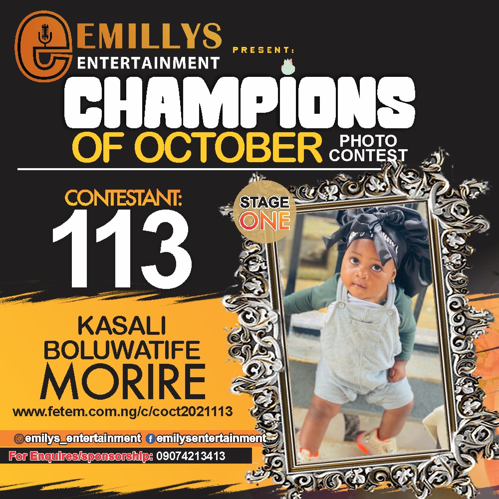 Vote KASALI BOLUWATIFE	MORIRE in CHAMPIONS OF OCTOBER 2021 Voting Contest @ Fetem.com.ng