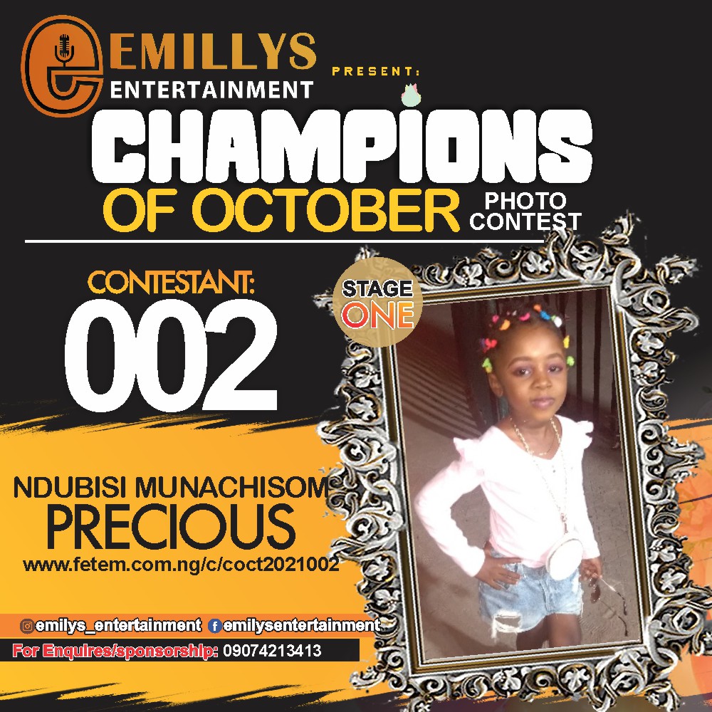 Vote NDUBUISI	MUNACHISOM PRECIOUS in CHAMPIONS OF OCTOBER 2021 Voting Contest @ Fetem.com.ng