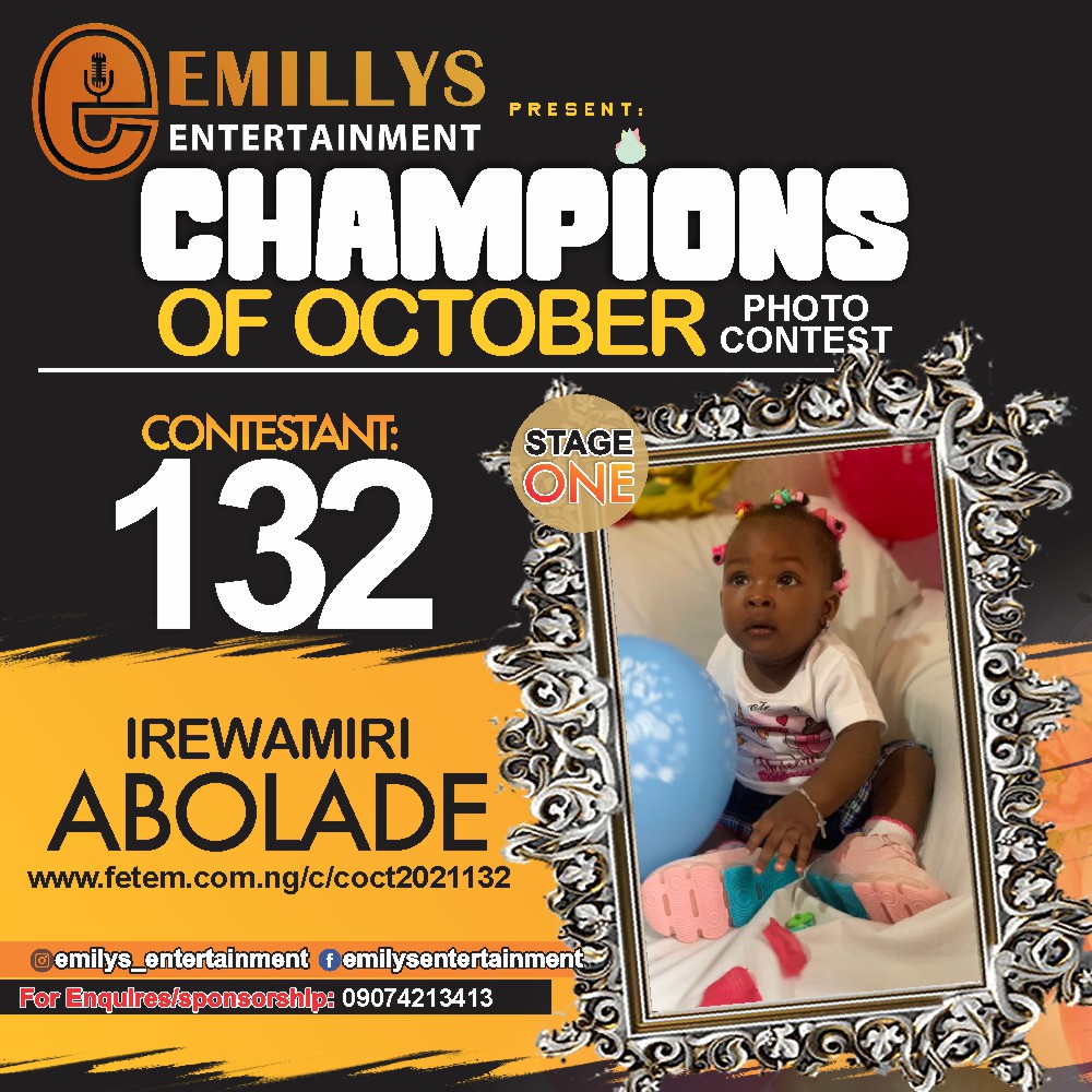 Vote IREWAMIRI ABOLADE in CHAMPIONS OF OCTOBER 2021 Voting Contest @ Fetem.com.ng