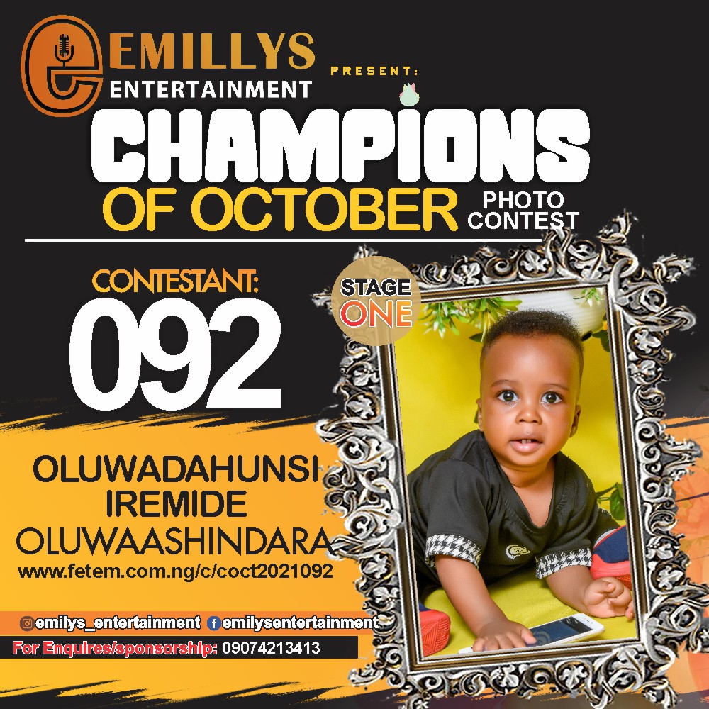 Vote OLUWADAHUNSI IREMIDE	OLUWASHINDARA in CHAMPIONS OF OCTOBER 2021 Voting Contest @ Fetem.com.ng