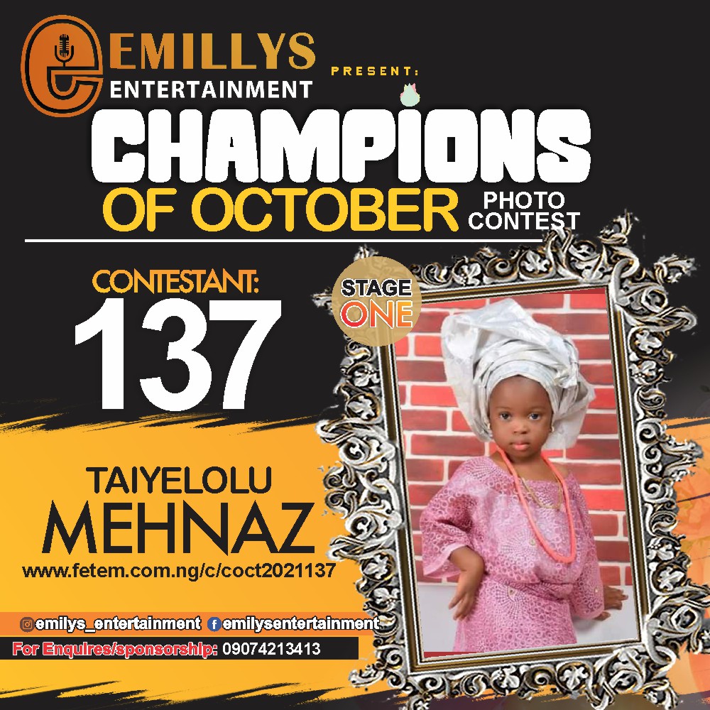 Vote TAIYELOLU MEHNAZ	MEHNAZ TAIYELOLU in CHAMPIONS OF OCTOBER 2021 Voting Contest @ Fetem.com.ng