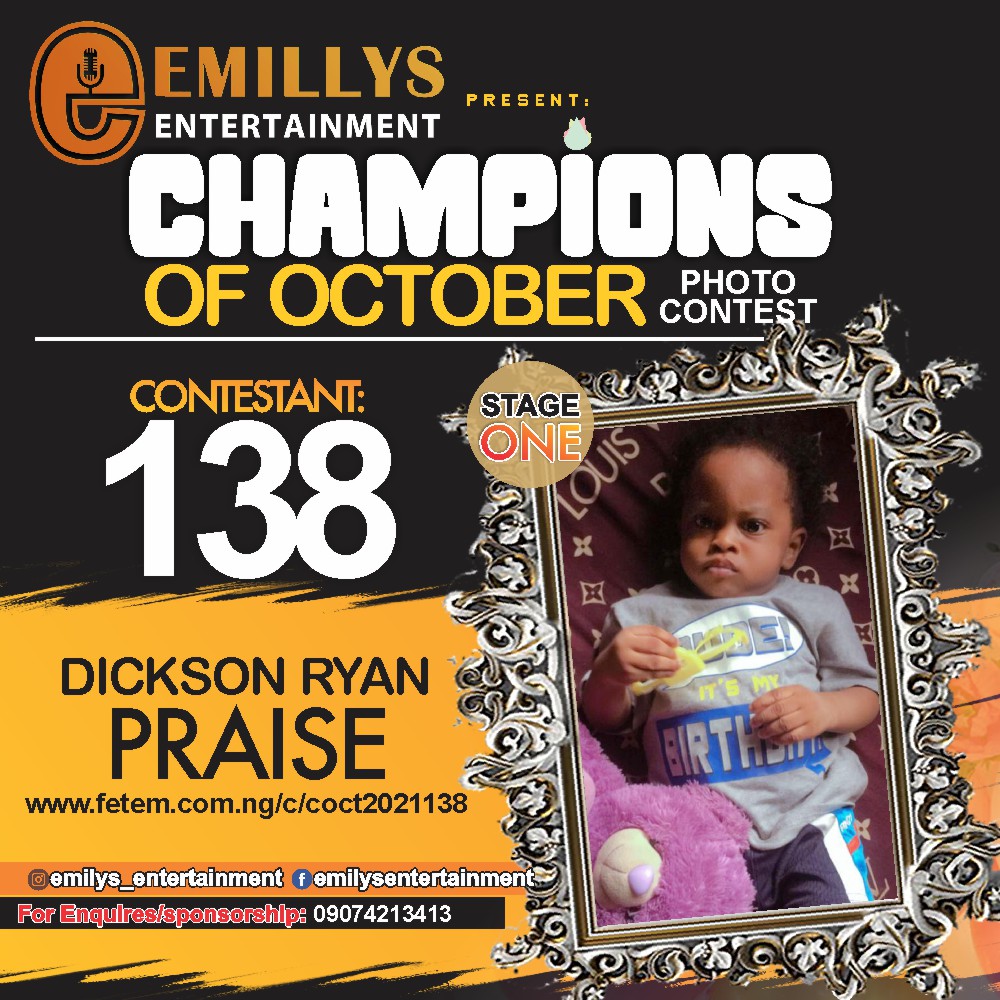 Vote DICKSON	RYAN PRAISE in CHAMPIONS OF OCTOBER 2021 Voting Contest @ Fetem.com.ng