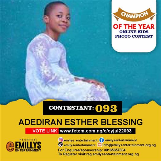 Vote ADEDIRAN	BLESSING ESTHER in CHAMPION OF THE YEAR SEASON 3 (Game on) Voting Contest @ Fetem.com.ng