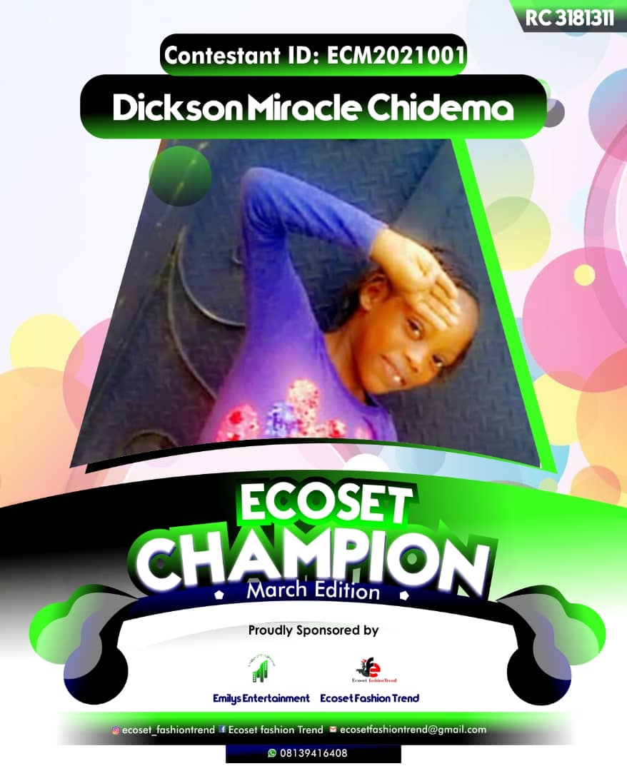 Vote DICKSON	MIRACLE CHIDEMA in ECOSET CAMPIONS OF MARCH Voting Contest @ Fetem.com.ng