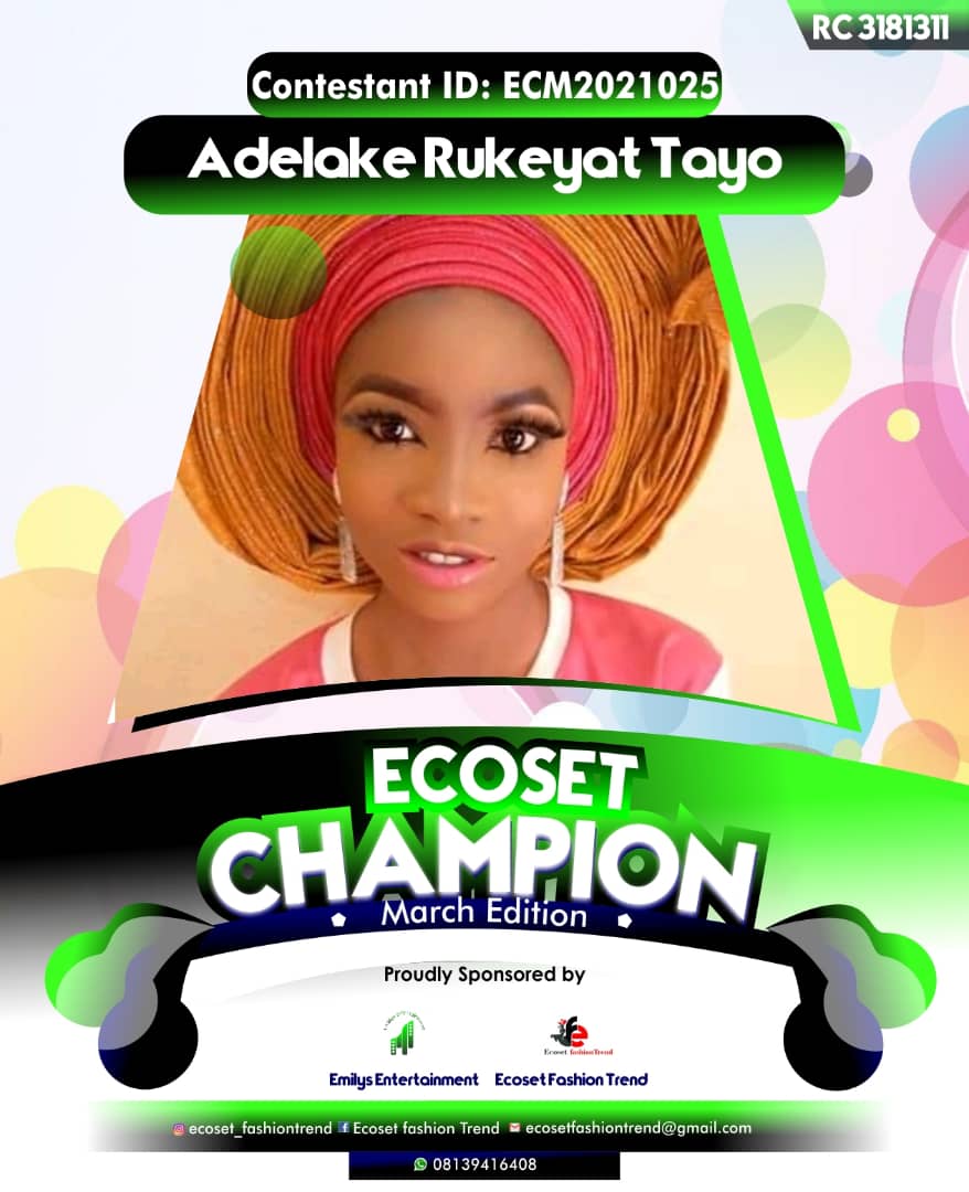 Vote ADELAKE	RUKEYAT TAYO in ECOSET CAMPIONS OF MARCH Voting Contest @ Fetem.com.ng