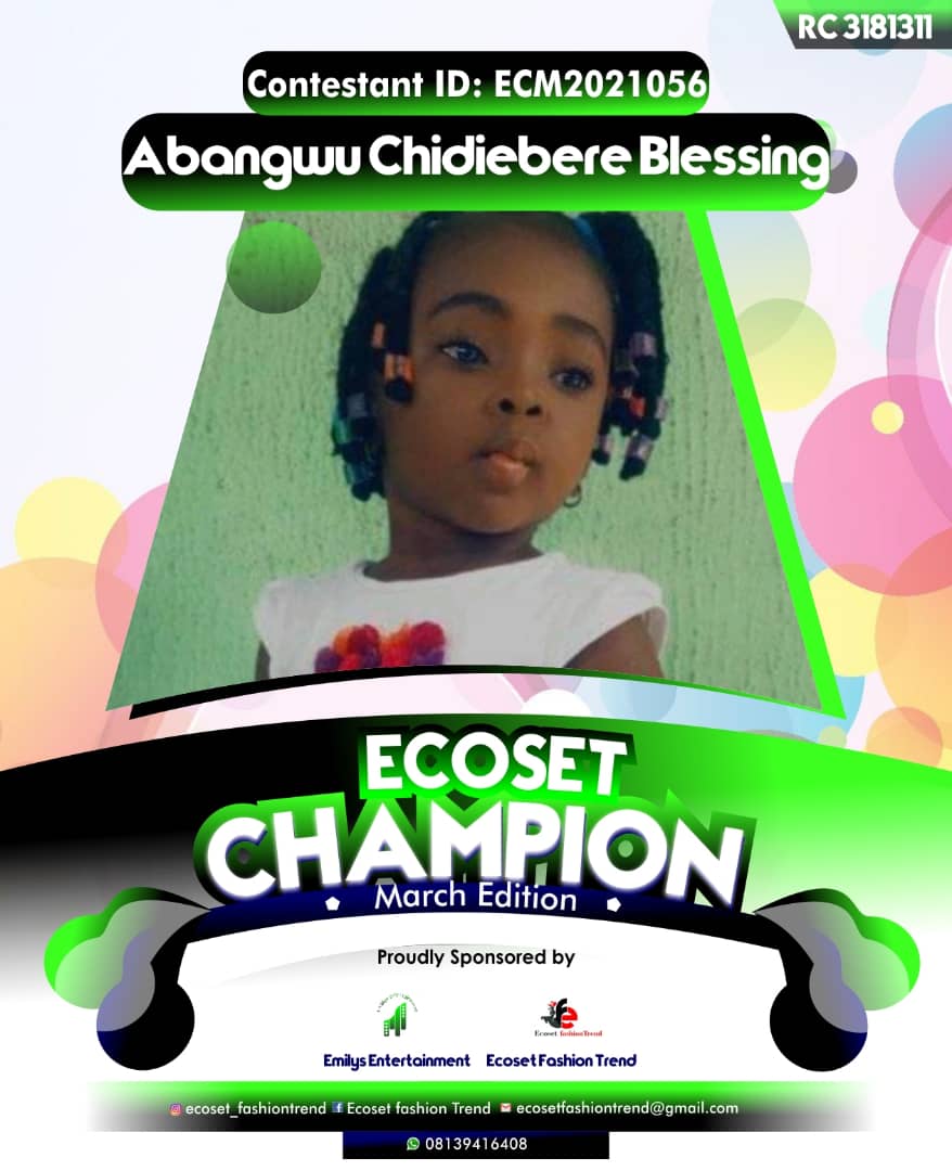 Vote ABANGWU	CHIDIEBERE BLESSING in ECOSET CAMPIONS OF MARCH Voting Contest @ Fetem.com.ng