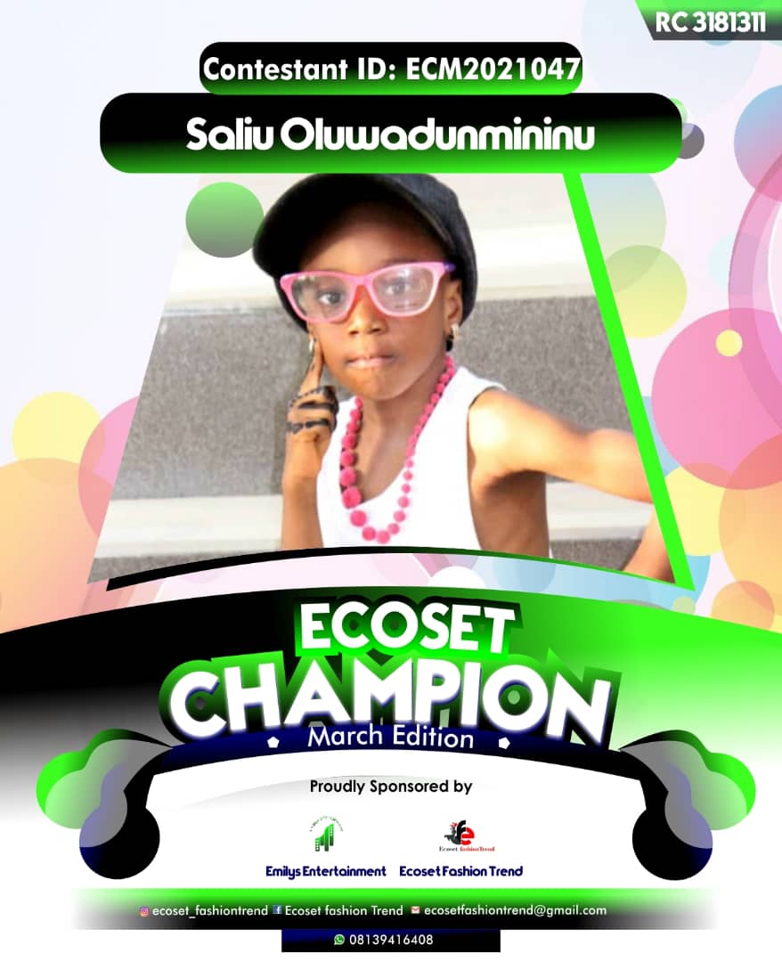 Vote SALIU	OLUWADUNMININU AZEEMAH in ECOSET CAMPIONS OF MARCH Voting Contest @ Fetem.com.ng