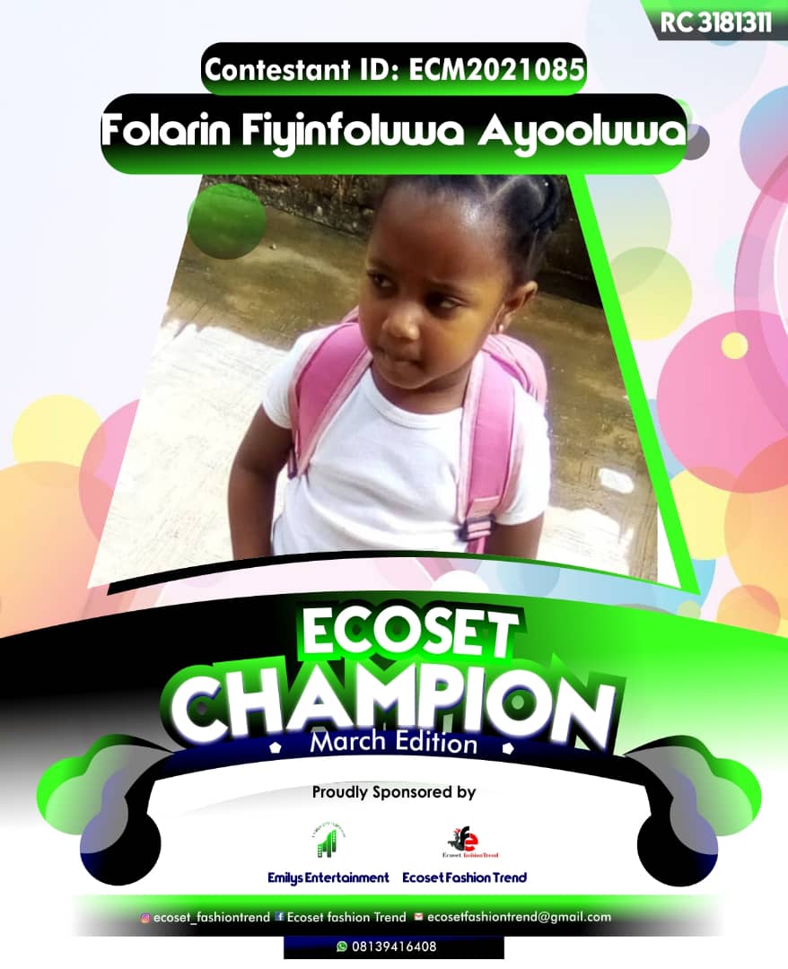 Vote FOLARIN	FIYINFOLUWA AYOOLUWA in ECOSET CAMPIONS OF MARCH Voting Contest @ Fetem.com.ng