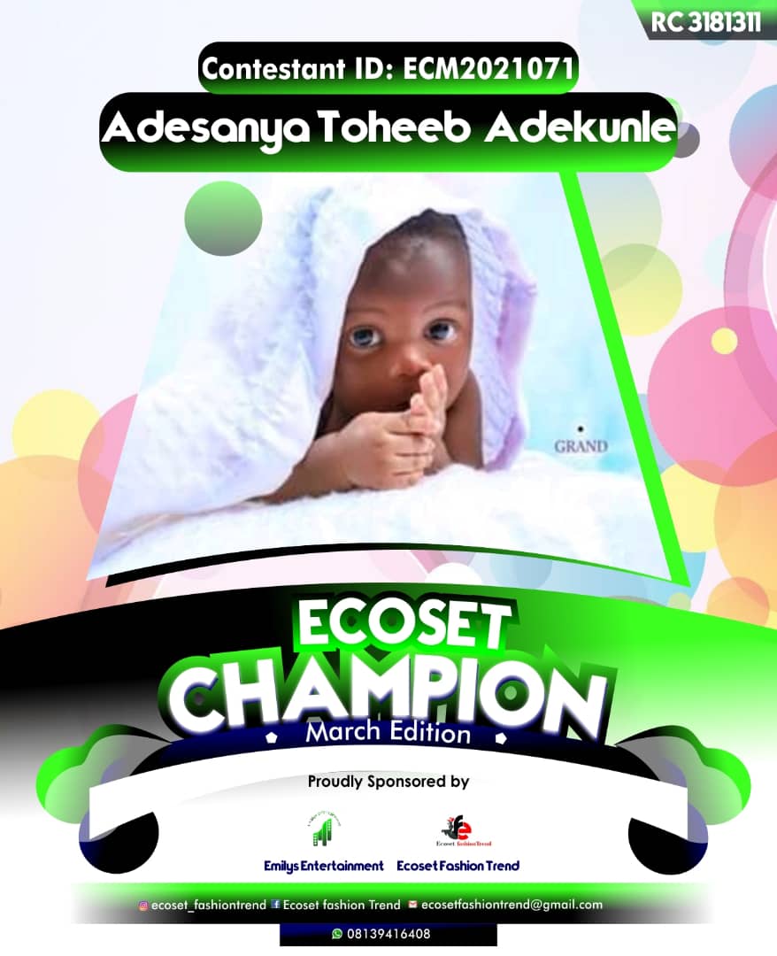 Vote ADESANYA	TOHEEB ADEKUNLE in ECOSET CAMPIONS OF MARCH Voting Contest @ Fetem.com.ng