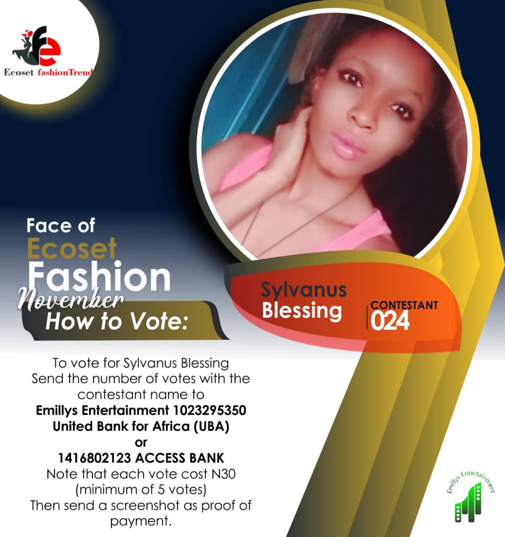 Vote BLESSING SYLVANUS in FACE OF NOVEMBER ECOSET FASHION 2020 Voting Contest @ Fetem.com.ng
