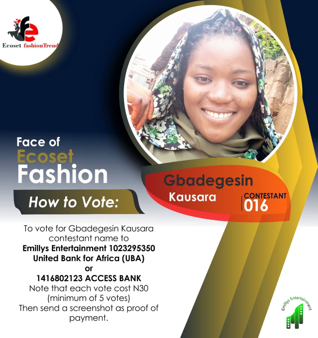 Vote GBADEGESIN KAUSARA	DAMILOLA in FACE OF NOVEMBER ECOSET FASHION 2020 Voting Contest @ Fetem.com.ng