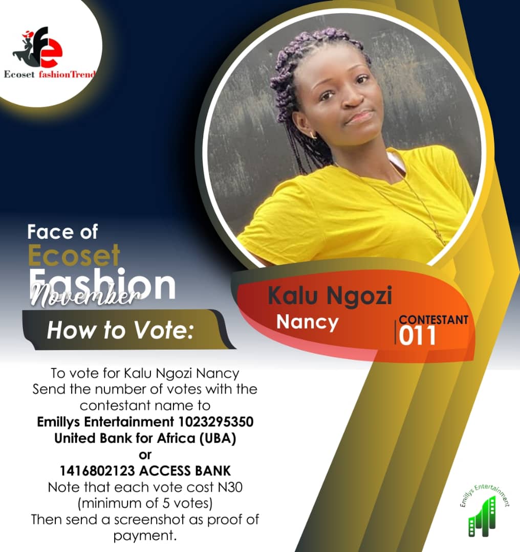 Vote KALU NGOZI	NANCY in FACE OF NOVEMBER ECOSET FASHION 2020 Voting Contest @ Fetem.com.ng