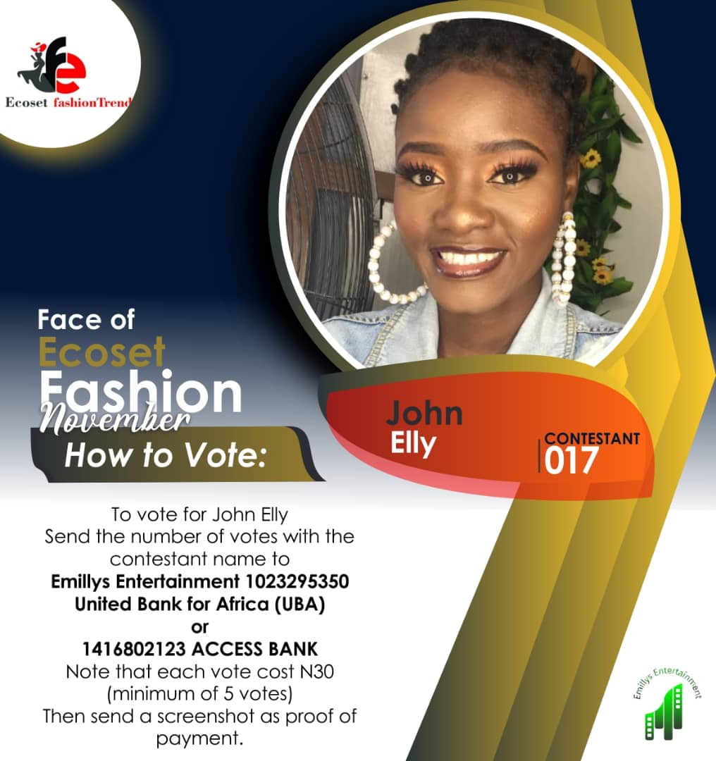 Vote JOHN ELLY in FACE OF NOVEMBER ECOSET FASHION 2020 Voting Contest @ Fetem.com.ng