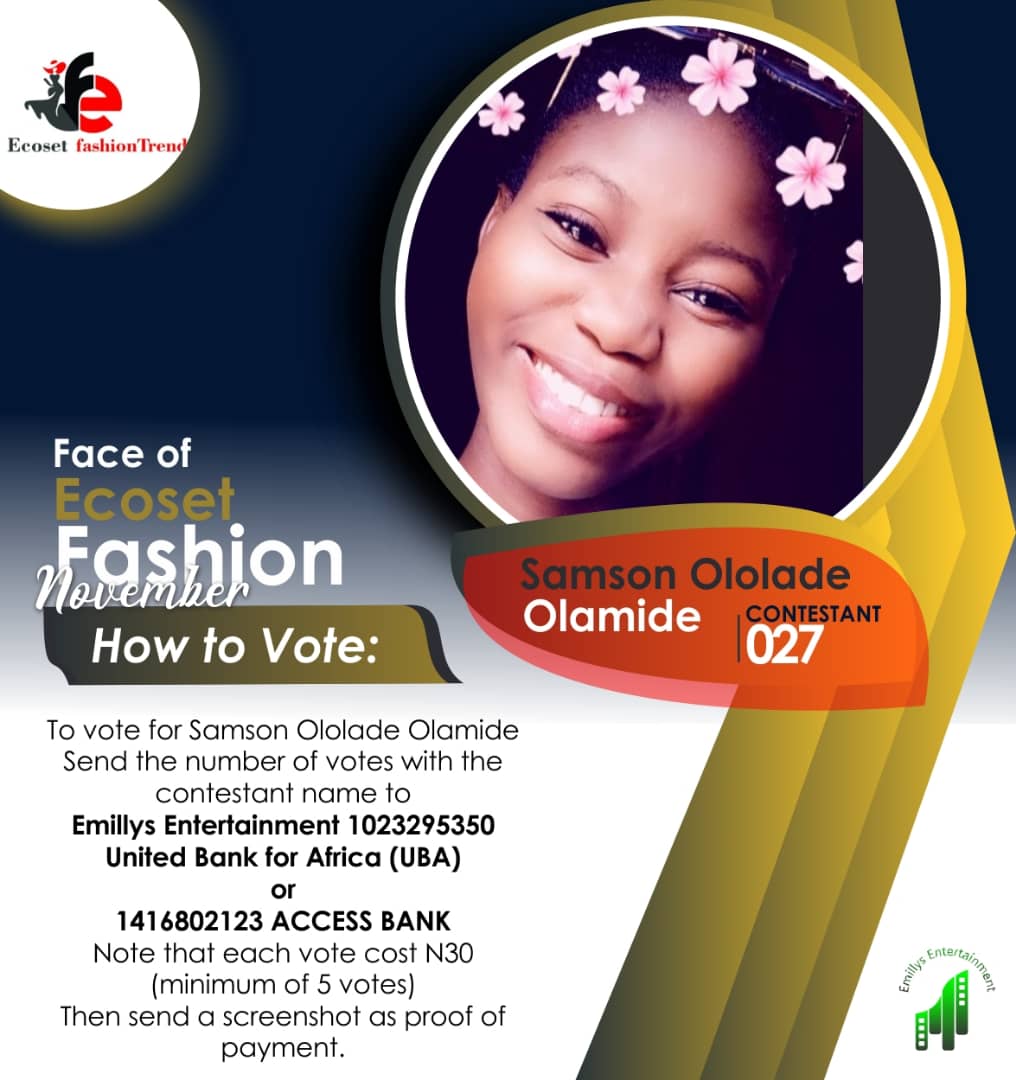 Vote SAMSON OLOLADE	OLAMIDE in FACE OF NOVEMBER ECOSET FASHION 2020 Voting Contest @ Fetem.com.ng