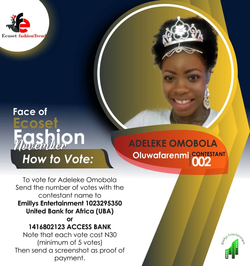 Vote ADELEKE OLUWAFERANMI OMOBOLAJI in FACE OF NOVEMBER ECOSET FASHION 2020 Voting Contest @ Fetem.com.ng