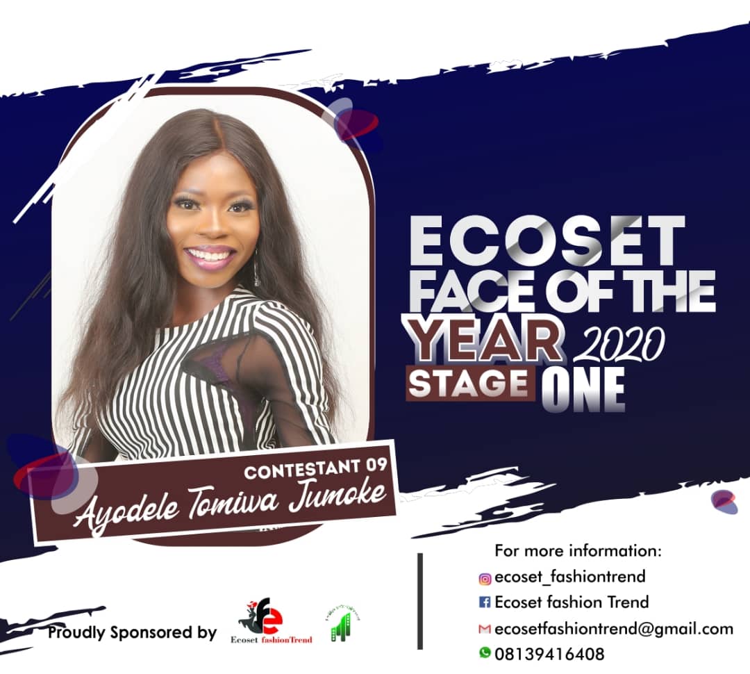 Vote AYODELE	TOMIWA JUMOKE in FACE OF THE YEAR ECOSET FASHION 2020 (STAGE 2) Voting Contest @ Fetem.com.ng