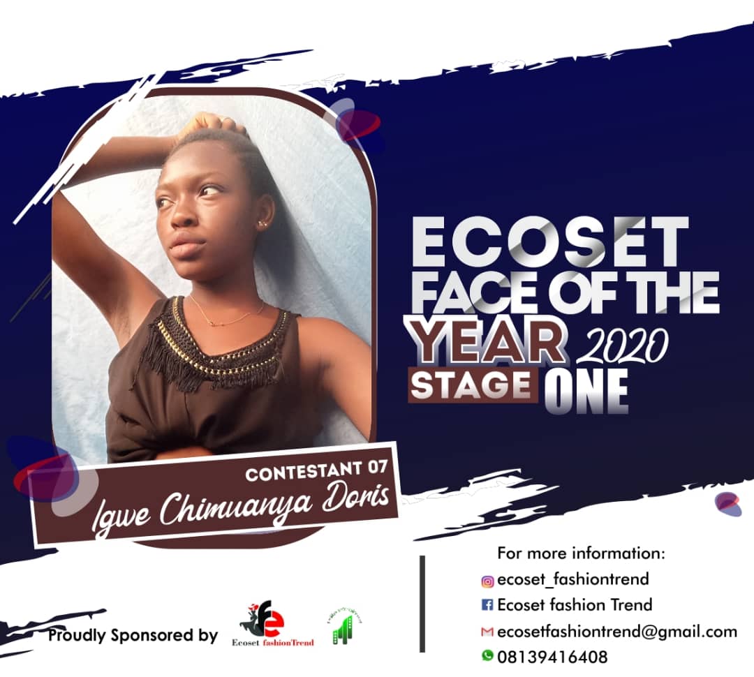Vote IGWE	CHIMUANYA DORIS in FACE OF THE YEAR ECOSET FASHION 2020 (STAGE 2) Voting Contest @ Fetem.com.ng