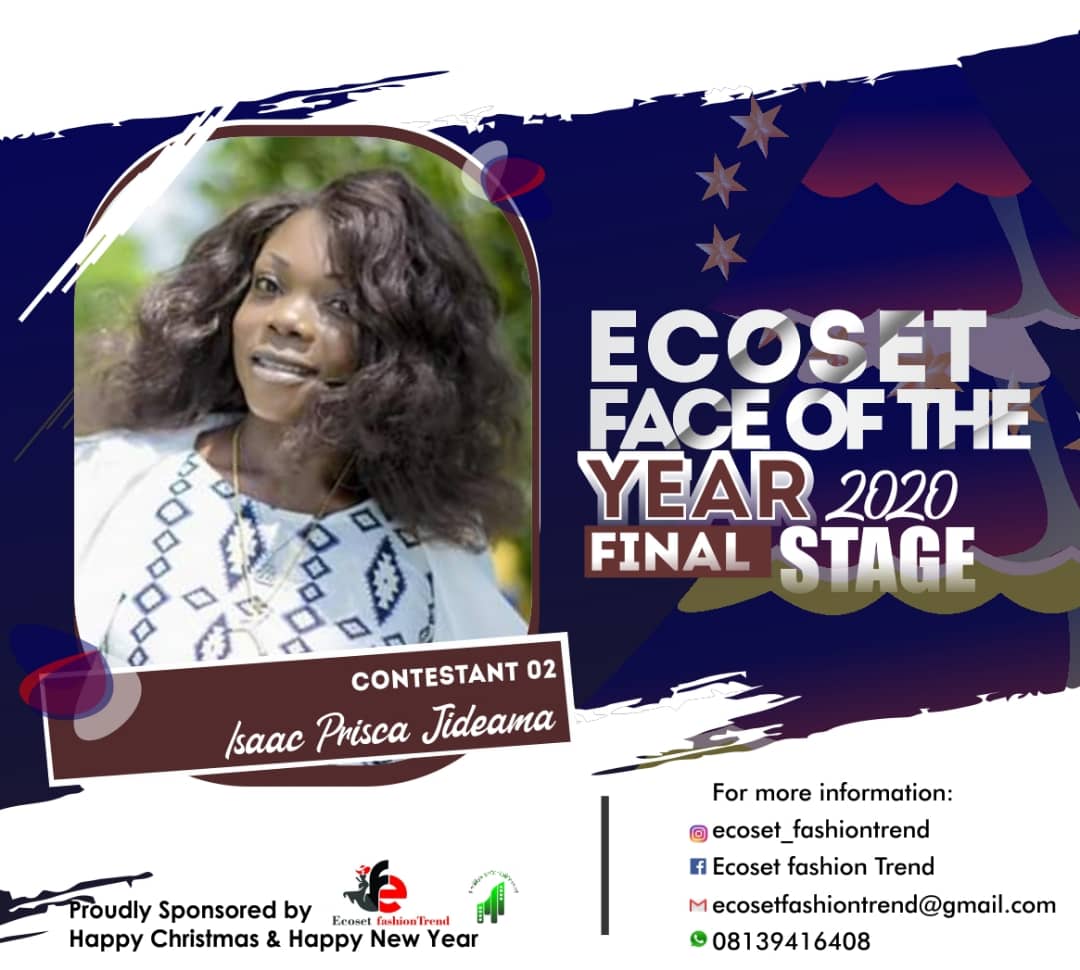Vote ISAAC	PRISCA JIDEAMA in FACE OF THE YEAR ECOSET FASHION 2020 (STAGE 2) Voting Contest @ Fetem.com.ng